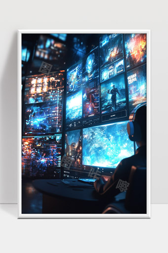 未来感科技控制中心虚拟现实游戏界面展示