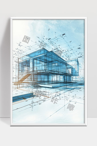 现代建筑设计蓝图三维立体空间规划效果图