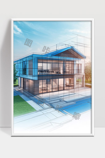 现代两层别墅建筑设计蓝图与效果图结合展示