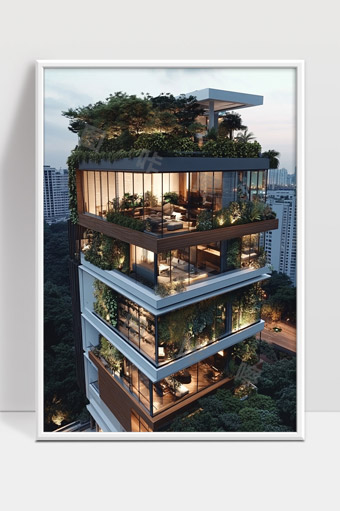 现代城市中绿意环绕的高层玻璃住宅建筑