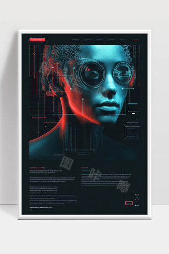 未来科技感数字人脸与人工智能数据融合展示