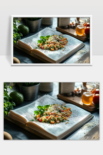 创意美食摆盘书本上的意大利风味沙拉