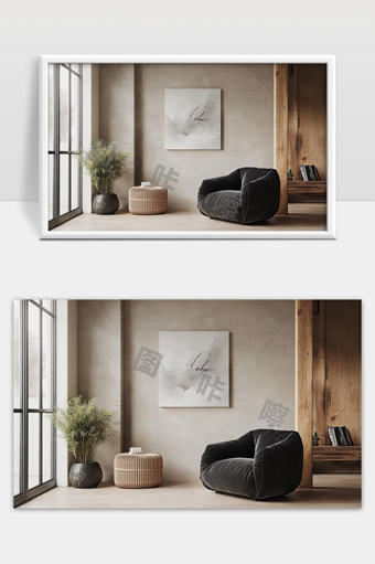 极简现代风格客厅舒适沙发与自然装饰搭配