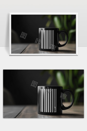 黑色创意咖啡杯极简设计条纹时尚生活