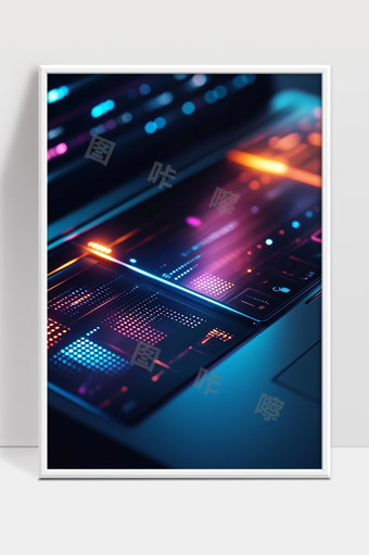 未来科技感彩色光线电脑芯片数据处理界面