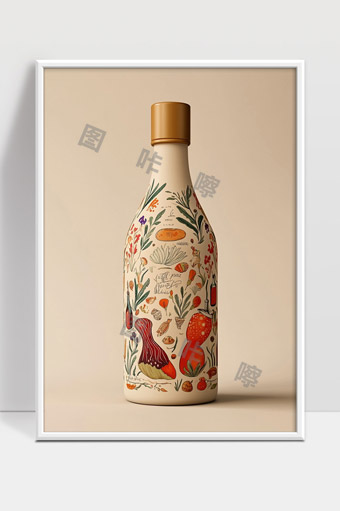 手绘植物风格装饰陶瓷瓶独特艺术设计