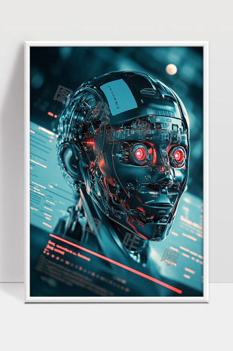 未来科技风格的智能机器人数字化人工智能头部
