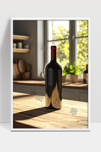 阳光厨房中的红酒瓶静物摆设艺术摄影