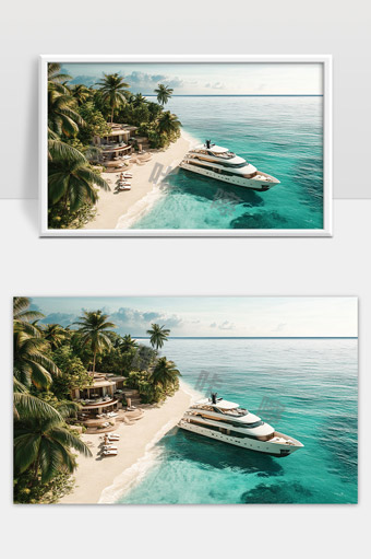 热带海岛私人别墅与豪华游艇海边度假胜地风光