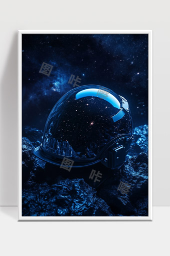 宇航员头盔映照浩瀚星空神秘太空景象