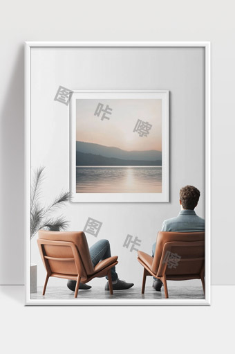 现代简约室内设计中的湖景装饰画和休闲空间