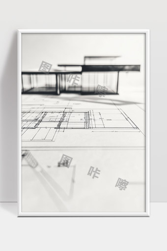 建筑设计蓝图和现代结构模型展示空间规划