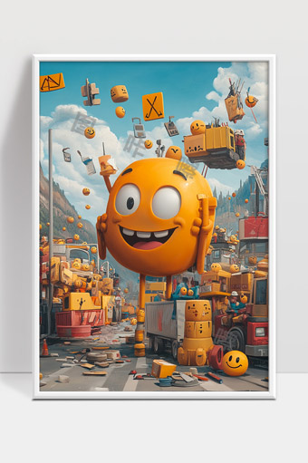 表情符号奇幻城市中的快乐生活场景