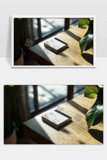 阳光洒在简约名片与木质桌面上的自然静谧