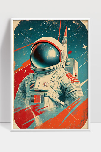复古风太空宇航员探索宇宙神秘星空