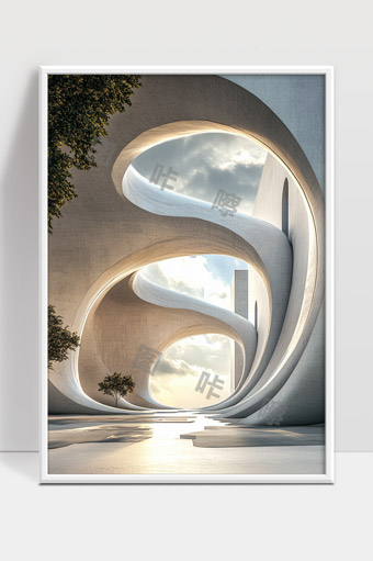 未来感建筑中的光影与自然融合之美