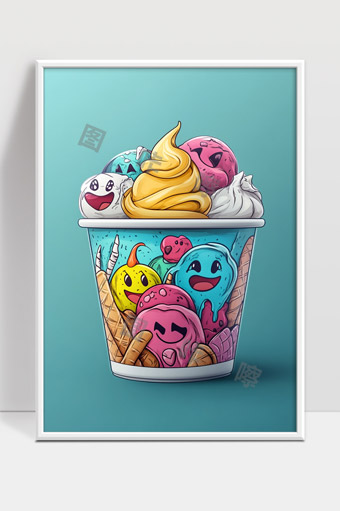 可爱卡通冰淇淋甜筒表情丰富充满趣味