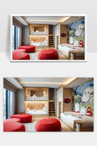 现代风格儿童主题卧室红色元素温馨舒适设计