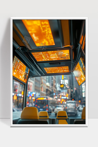 未来城市智能交通车辆内部高科技显示屏幕场景