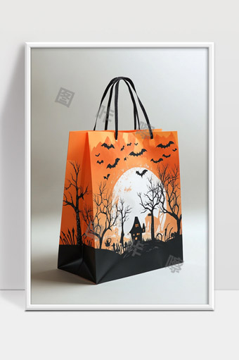 万圣节主题南瓜橙色蝙蝠幽灵惊悚风格礼品袋