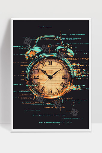 数字时代复古闹钟时间流逝科技感融合设计