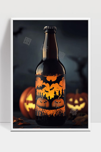 暗夜万圣节南瓜幽灵主题啤酒瓶装艺术设计