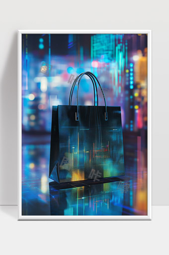 未来科技感电子购物袋夜景展示数字化创新设计