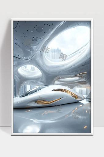 未来感城市高科技流线型建筑内部设计展示