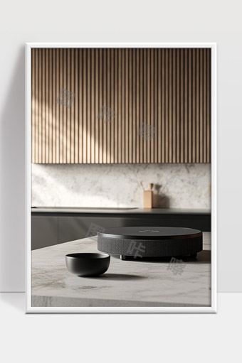 现代简约风格厨房中黑色智能家居设备展示