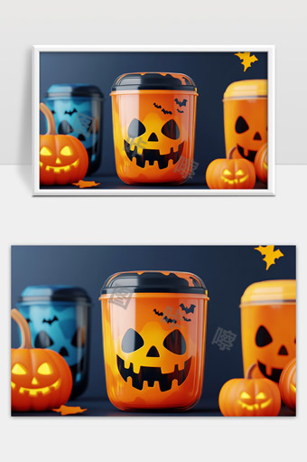 万圣节南瓜灯装饰与恐怖笑脸主题设计