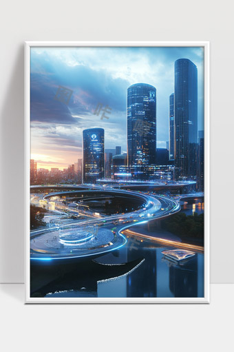 现代都市桥梁夜景光影流动展现未来城市繁华