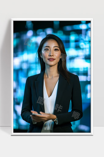 都市夜景中自信职场女性展现专业魅力