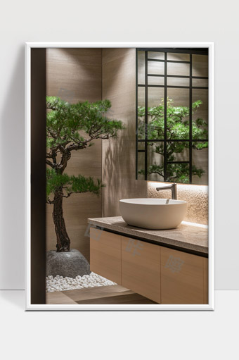 现代简约风格浴室中的盆栽装饰与自然元素融合设计
