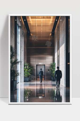 现代商务办公大楼宽敞大堂电梯等待场景