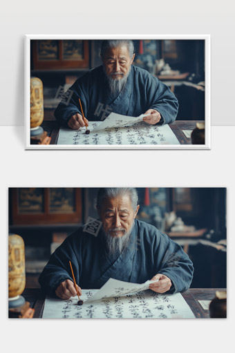 静心书法老人挥毫写意传承中华文化