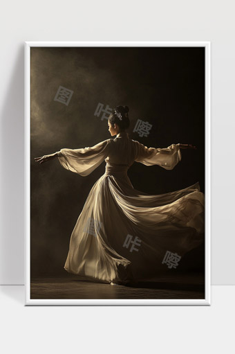 优雅古风女子旋转舞动飘逸长裙唯美光影表现