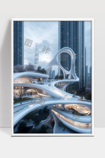 未来感城市中的现代高楼与创新桥梁建筑景观