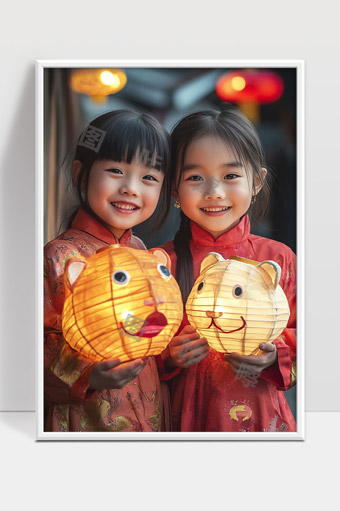 中国传统节日儿童提灯笑容幸福团圆时刻