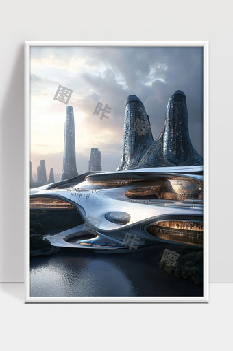 未来都市流线型建筑与现代科技融合景观