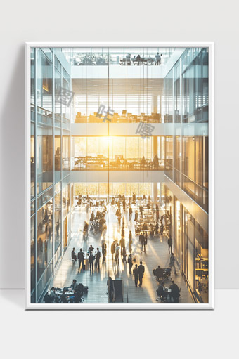 现代商务办公大楼内多层次人群交流场景
