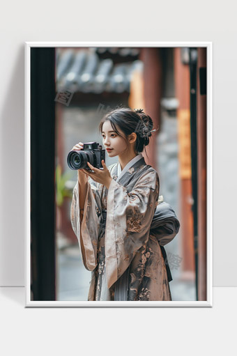 古风佳人手持相机古典韵味优雅摄影瞬间