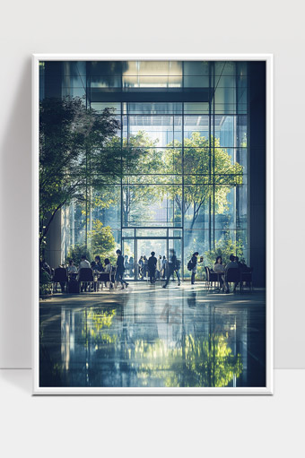 现代办公大楼宽敞明亮的室内休息区与自然景观