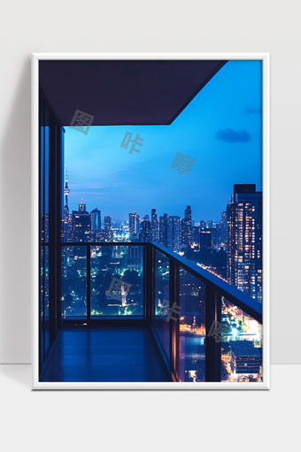 城市夜景阳台高楼现代建筑灯光璀璨都市风光