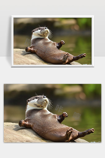 可爱水獭悠闲躺卧阳光下享受自然宁静时光