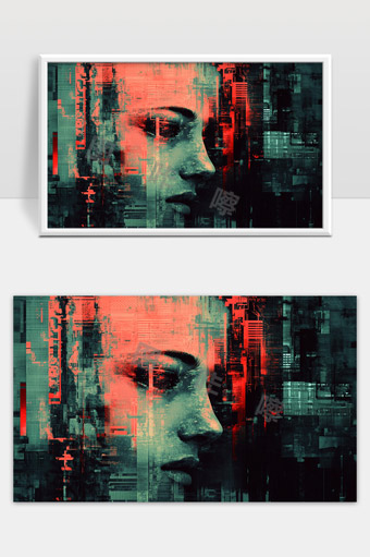 数字抽象人脸侧影科技网络隐喻未来感艺术