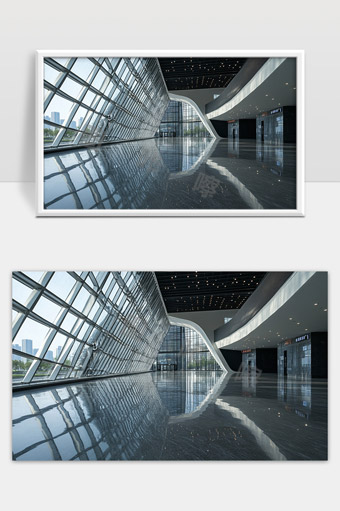 现代建筑宽敞明亮大厅玻璃幕墙设计
