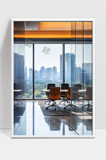 现代办公空间高层写字楼宽敞明亮会议室全景