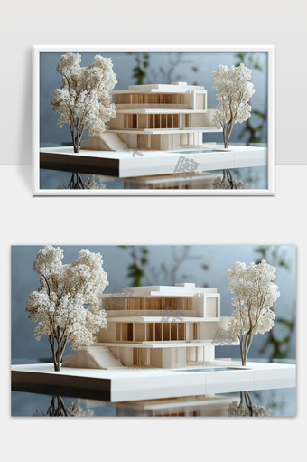 现代极简风格建筑模型静态展示与园林设计结合