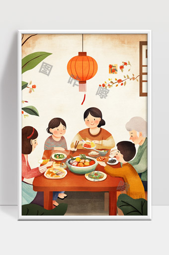 家庭团圆共享美食温馨幸福的中国传统节日场景