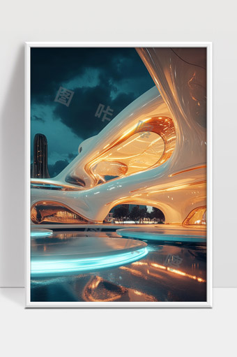 未来感科技建筑夜景流线型设计艺术光影效果展示